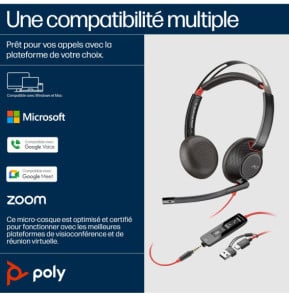 POLY Micro-casque Blackwire C5220 USB-C + câble commandes (lot) (805H3A6)