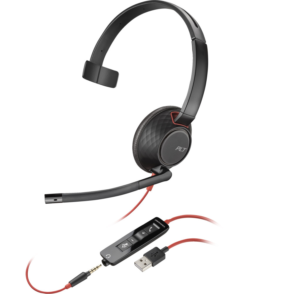 POLY Micro-casque monaural USB-A Blackwire 5210 (lot) Micro-casque monaural USB-A Poly Blackwire 5210 (lot)  (80R98A6)