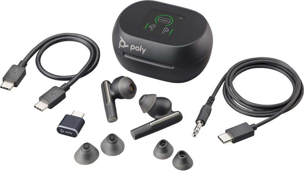 POLY Écouteurs noir charbon Voyager Free 60+ UC + adaptateur USB-C BT700 + étui de charge avec écran tactile (7Y8G4AA) — image 6