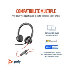 POLY Micro-casque Blackwire 8225 stéréo USB-C + adaptateur USB-C/A (8X223AA)