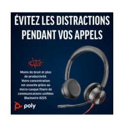 POLY Micro-casque Blackwire 8225 stéréo USB-C + adaptateur USB-C/A (8X223AA)