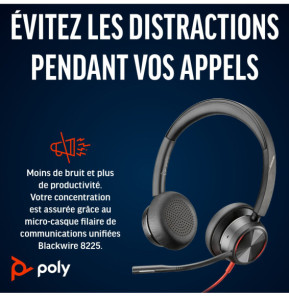 POLY Micro-casque Blackwire 8225 stéréo USB-C + adaptateur USB-C/A (8X223AA)