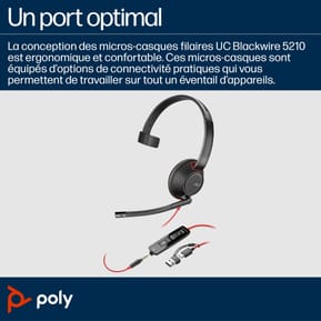 POLY Micro-casque monaural USB-C Blackwire 5210 + prise 3,5 mm + adaptateur USB-C/A (8X230AA) — image 2
