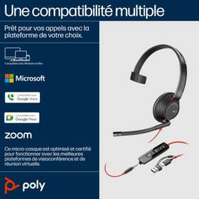 POLY Micro-casque monaural USB-C Blackwire 5210 + prise 3,5 mm + adaptateur USB-C/A (8X230AA) — image 5