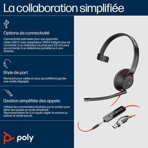 POLY Micro-casque monaural USB-C Blackwire 5210 + prise 3,5 mm + adaptateur USB-C/A (8X230AA) — image 6