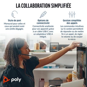 POLY Micro-casque Blackwire 3210 monaural USB-C + adaptateur USB-C/A (8X214AA) — image 2