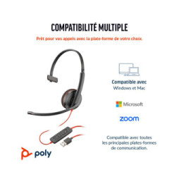 POLY Micro-casque Blackwire 3210 monaural USB-C + adaptateur USB-C/A (8X214AA)