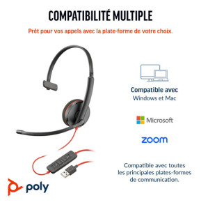 POLY Micro-casque Blackwire 3210 monaural USB-C + adaptateur USB-C/A (8X214AA)