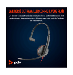 POLY Micro-casque Blackwire 3210 monaural USB-C + adaptateur USB-C/A (8X214AA)