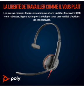 POLY Micro-casque Blackwire 3210 monaural USB-C + adaptateur USB-C/A (8X214AA)