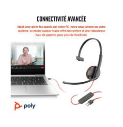 POLY Micro-casque Blackwire 3210 monaural USB-C + adaptateur USB-C/A (8X214AA)