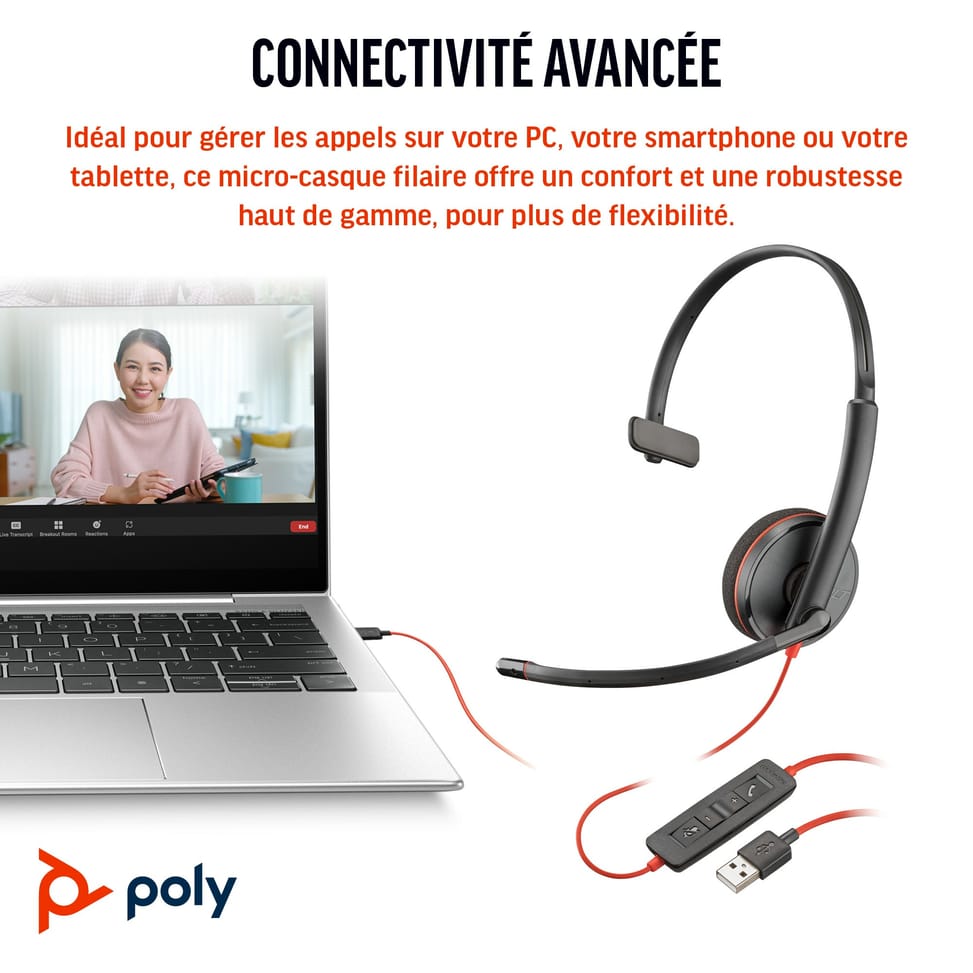 POLY Micro-casque Blackwire 3210 monaural USB-C + adaptateur USB-C/A (8X214AA) — image 5