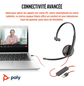 POLY Micro-casque Blackwire 3210 monaural USB-C + adaptateur USB-C/A (8X214AA)