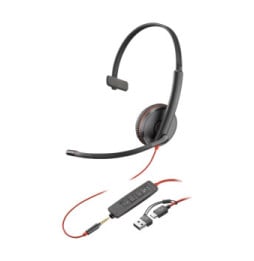 POLY Micro-casque monaural USB-C Blackwire 3215 + prise 3,5 mm + adaptateur USB-C/A (lot) (8X227A6)
