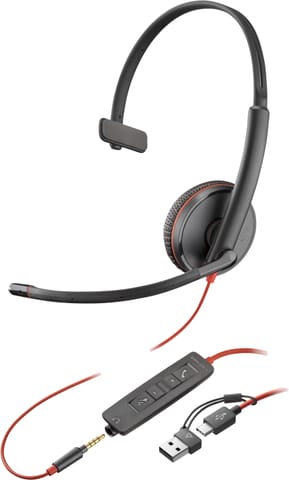 POLY Micro-casque Blackwire 3215 monaural USB-C + connexion 3,5 mm + adaptateur USB-C/A (8X227AA)