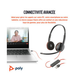 POLY Micro-casque stéréo USB-C Blackwire 3220 + adaptateur USB-C/A (lot) (8X228A6)