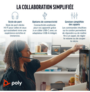 POLY Micro-casque stéréo USB-C Blackwire 3220 + adaptateur USB-C/A (lot) (8X228A6)