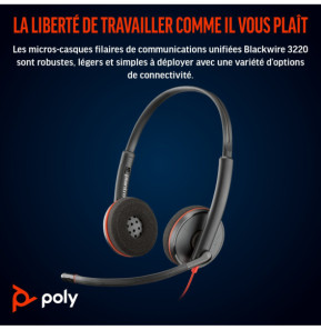 POLY Micro-casque stéréo USB-C Blackwire 3220 + adaptateur USB-C/A (lot) (8X228A6)
