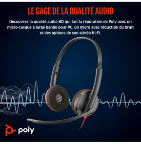 POLY Micro-casque stéréo USB-C noir Blackwire 3220 + adaptateur USB-C/A (vlot) (8X2J9A6)