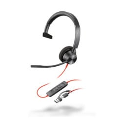 POLY Micro-casque Blackwire 3310 monaural USB-C certifié Microsoft Teams + adaptateur USB-C/A (8X216AA)