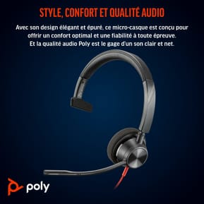 POLY Micro-casque Blackwire 3310 monaural USB-C certifié Microsoft Teams + adaptateur USB-C/A (8X216AA) — image 3