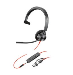 POLY Micro-casque Blackwire 3315 monaural USB-C + connexion 3,5 mm + adaptateur USB-C/A (8X217AA)