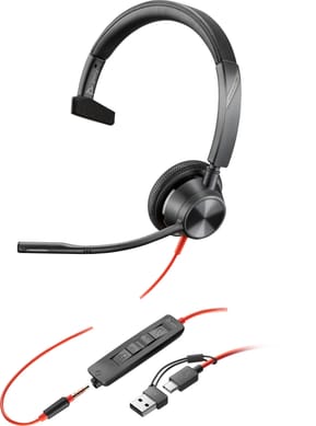 POLY Micro-casque Blackwire 3315 monaural USB-C + connexion 3,5 mm + adaptateur USB-C/A (8X217AA)