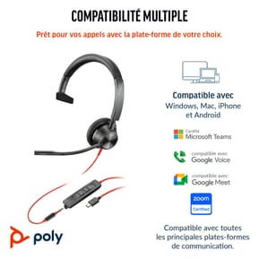 POLY Micro-casque Blackwire 3315 monaural USB-C + connexion 3,5 mm + adaptateur USB-C/A (8X217AA) — image 2
