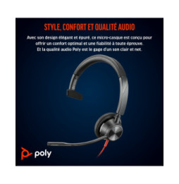 POLY Micro-casque Blackwire 3315 monaural USB-C + connexion 3,5 mm + adaptateur USB-C/A (8X217AA)