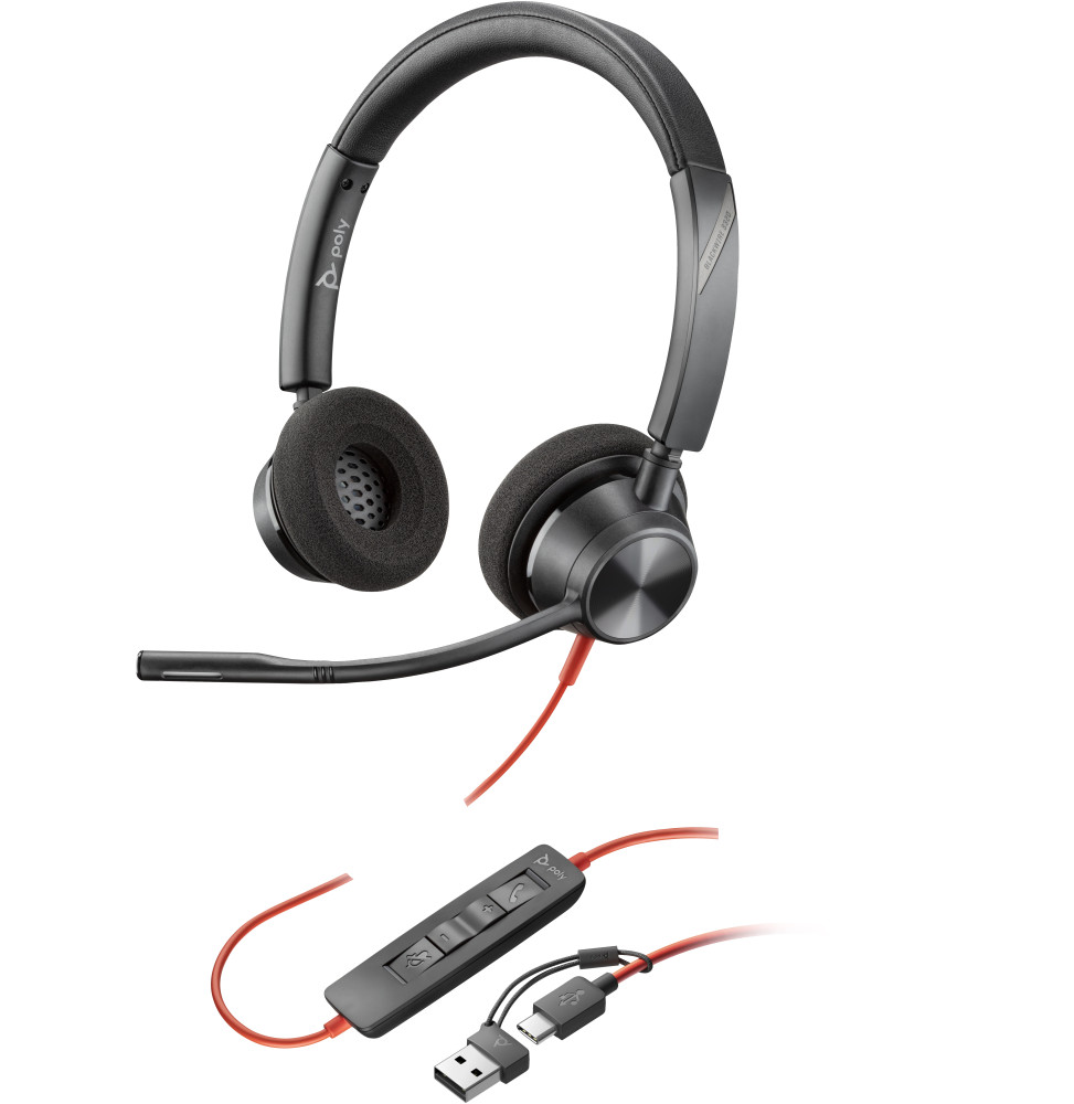 POLY Micro-casque Blackwire 3320 stéréo USB-C + adaptateur USB-C/A (8X219AA)