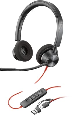 سماعة رأس بميكروفون ستيريو POLY Blackwire 3320 USB-C + محول USB-C/A (8X219AA)