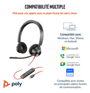 POLY Micro-casque Blackwire 3320 stéréo USB-C + adaptateur USB-C/A (8X219AA)