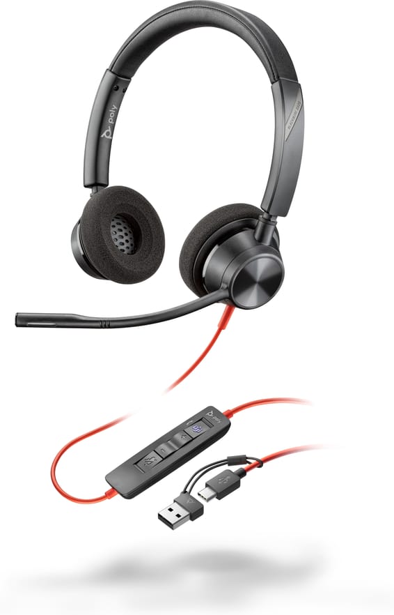 POLY Micro-casque Blackwire 3320 stéréo USB-C certifié Microsoft Teams + adaptateur USB-C/A (8X220AA)