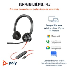 POLY Micro-casque Blackwire 3320 stéréo USB-C certifié Microsoft Teams + adaptateur USB-C/A (8X220AA) — image 2