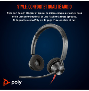 POLY Micro-casque Blackwire 3320 stéréo USB-C certifié Microsoft Teams + adaptateur USB-C/A (8X220AA)