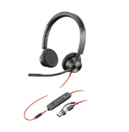 POLY Micro-casque Blackwire 3325 stéréo USB-C certifié Microsoft Teams + connexion 3,5 mm + adaptateur USB-C/A (8X222AA)