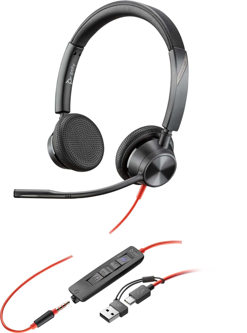 POLY Blackwire 3325 Stereo USB-C Headset Microsoft Teams certified + 3.5 mm connection + USB-C/A adapter (8X222AA) — image 1