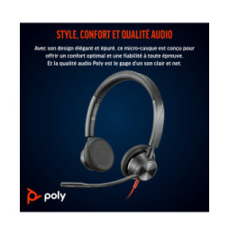 POLY Micro-casque Blackwire 3325 stéréo USB-C certifié Microsoft Teams + connexion 3,5 mm + adaptateur USB-C/A (8X222AA)