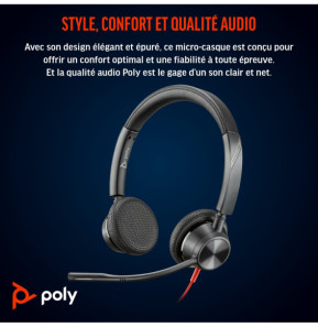 POLY Micro-casque Blackwire 3325 stéréo USB-C certifié Microsoft Teams + connexion 3,5 mm + adaptateur USB-C/A (8X222AA)