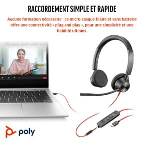 POLY Micro-casque Blackwire 3325 stéréo USB-C certifié Microsoft Teams + connexion 3,5 mm + adaptateur USB-C/A (8X222AA) — image 6