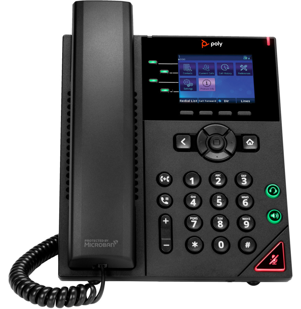 POLY Téléphone IP OBi VVX 250 à 4 lignes et compatible PoE (89B58AA)