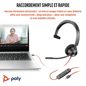 POLY Micro-casque Blackwire 3310 monaural USB-C + adaptateur USB-C/A (8X215AA) — image 2