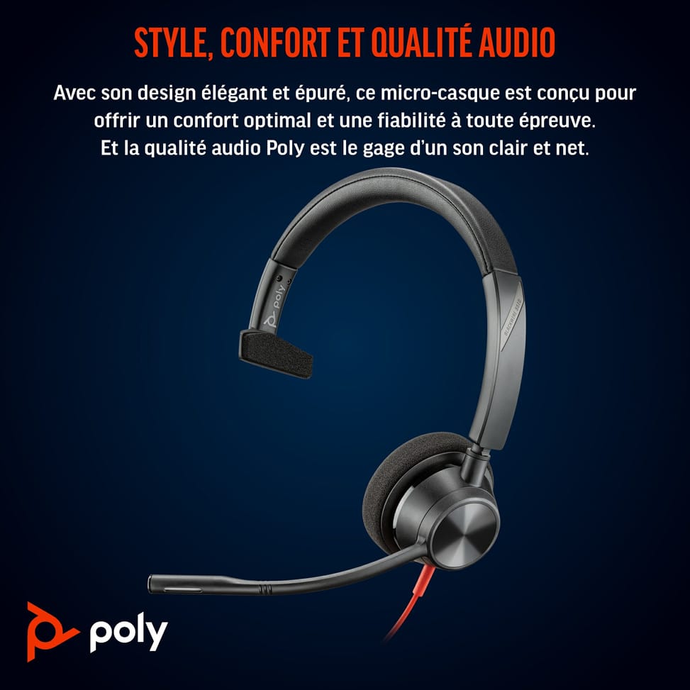 POLY Micro-casque Blackwire 3310 monaural USB-C + adaptateur USB-C/A (8X215AA) — image 3