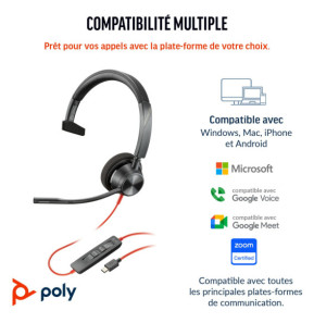 POLY Micro-casque Blackwire 3310 monaural USB-C + adaptateur USB-C/A (8X215AA)