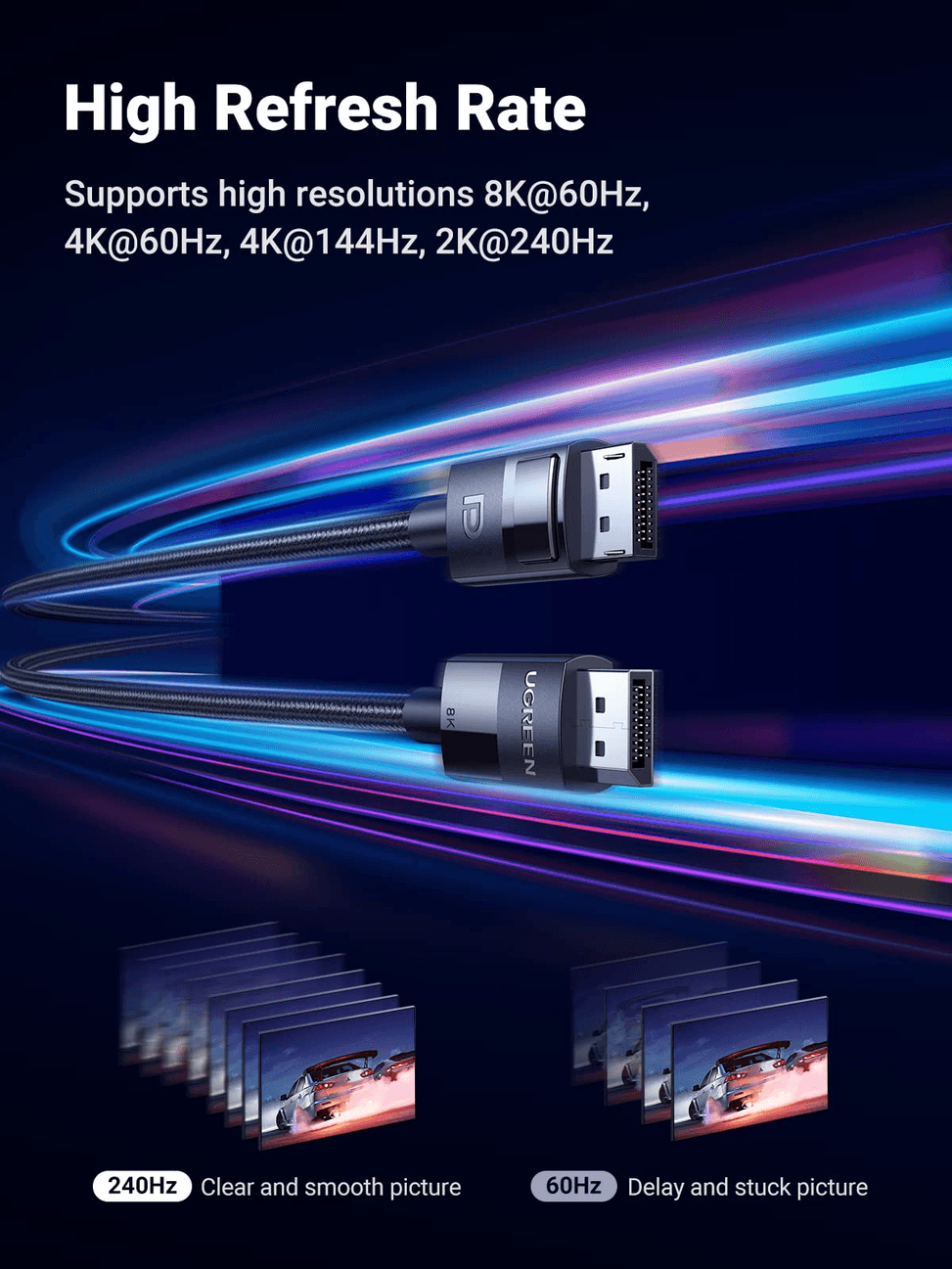 كابل Ugreen DisplayPort 1.4 ذكر إلى ذكر 8K - 3 أمتار (80393) — صورة 4