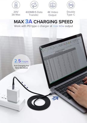 Câble Ugreen USB-C 3.1 Mâle vers Mâle - 1.5 mètre (50751) — image 2