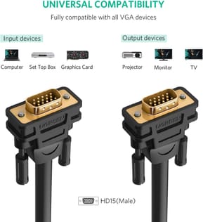 Câble Ugreen VGA Mâle vers Mâle - 2 mètres (11646) — image 2