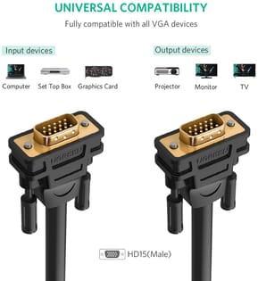 Câble Ugreen VGA Mâle vers Mâle - 5 mètres (11632) — image 2