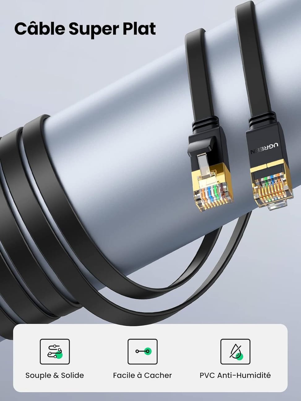 Câble Ugreen Ethernet RJ45 Flat CAT7 U FTP - 5 mètres (11263) — image 3