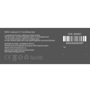 Écouteurs Bluetooth Energy Sistem FE 2 True Wireless - Noir (452057)